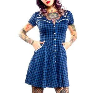 Sourpuss Clothing Gingham Western Anchor Dress